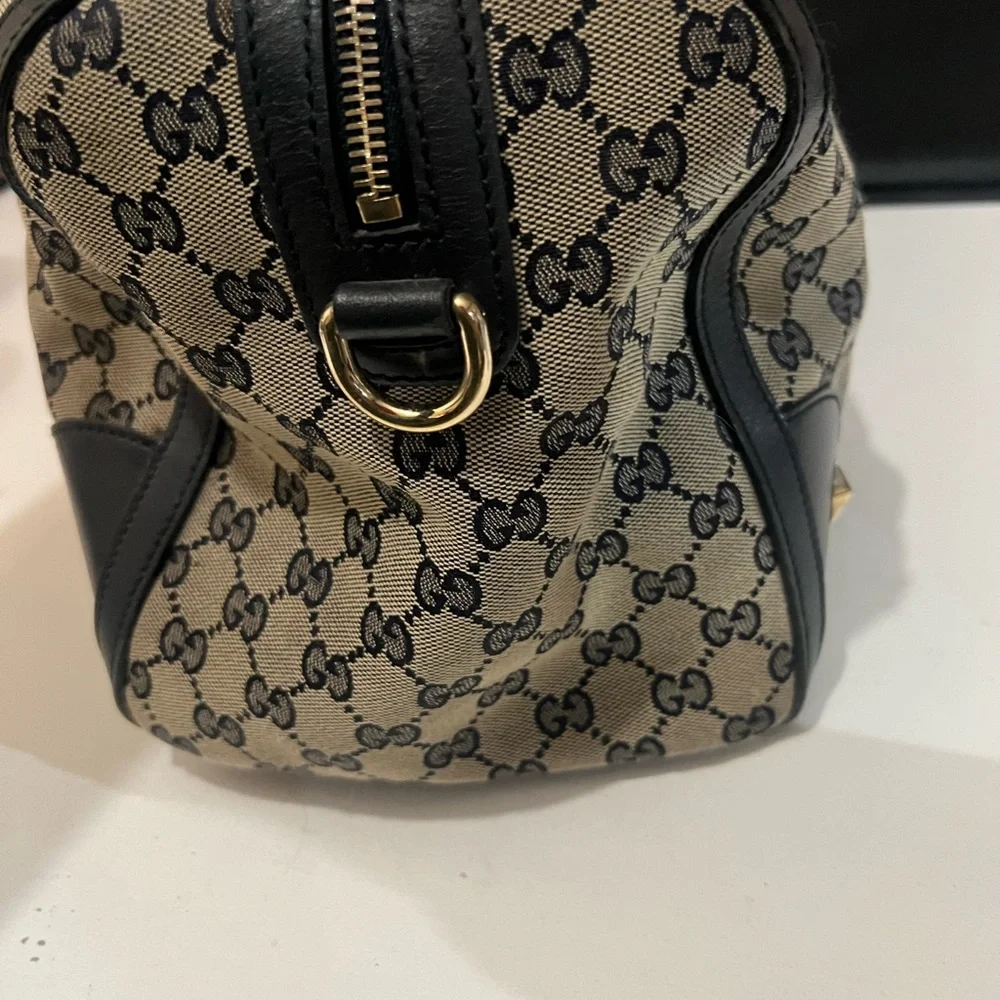 Gucci Beige GG Canvas Satchel with Red and Navy Web and Gold Bee - Picture 4 of 10